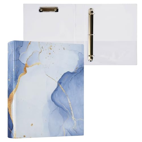 Foiosoh Notizbuch mit drei Ringen, 3,8 cm, Ordner mit Klemmbrett, 1/2 Packungen, Collegeordner für Studenten, Hardcover, Marmor, Weiß, Dunkelblau von Foiosoh