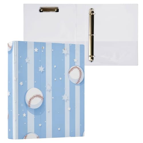 Foiosoh Notizbuch mit drei Ringen, 3,8 cm, Ordner mit Klemmbrett, 1/2er-Pack, Schulbedarf, Hardcover, Hellblau, Baseball von Foiosoh