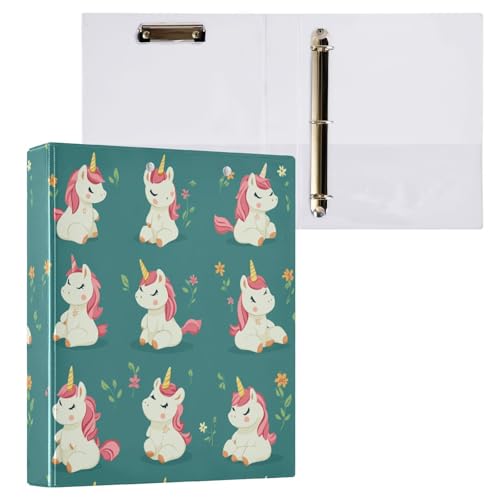 Foiosoh Notizbuchordner mit 3 Ringen, 1 und 1/2 Zoll, Notizbücher mit Klemmbrett, 1/2 Packung, Ordner für die Schule, 200 Blatt, niedliche Einhörner, Salbeigrün von Foiosoh