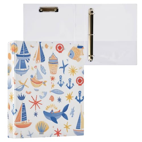 Foiosoh Notizbuchordner mit 3 Ringen, 3,8 cm, mit Klemmbrett, 1/2er-Pack für Briefgröße (27,9 x 21,6 cm), 200 Blatt, Seeschiff, Dunkelblau von Foiosoh