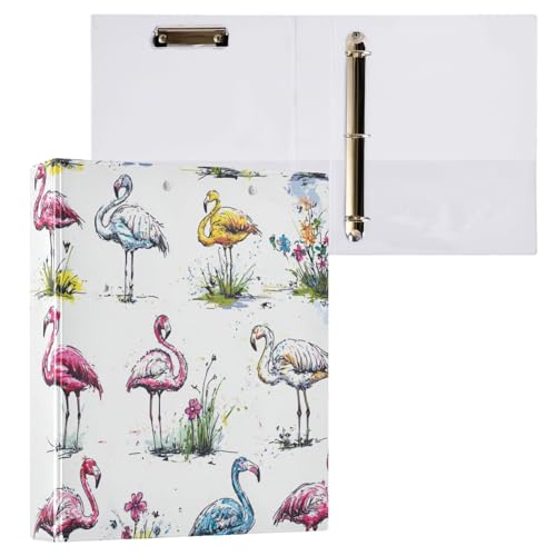 Foiosoh Notizbuchordner mit 3 Ringen, 3,8 cm (1 1/2 Zoll), mit Klemmbrett, 1/2 Packungen, Ordner für Schule, Hardcover, elegant, Flamingo, Weiß von Foiosoh