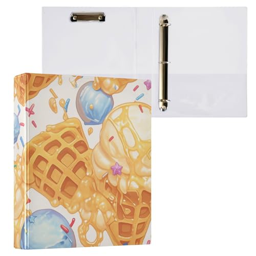 Foiosoh Notizbuchordner mit runden Ringen, 3,8 cm (1 1/2 Zoll), mit Klemmbrett, 1/2er-Pack, Ordner für Studenten, Hardcover, Eiscreme-Muster von Foiosoh