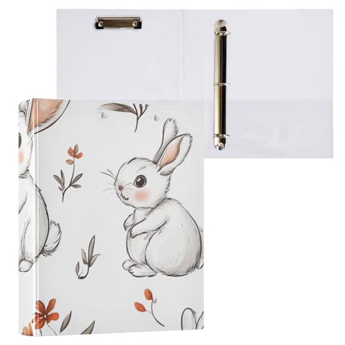 Foiosoh Notizbücher mit 3 Ringen, 3,5 cm, Ordner mit Klemmbrett, 1/2er-Pack für Briefgröße (27,9 x 21,6 cm), 200 Blatt, Cartoon-Hase, Weiß von Foiosoh