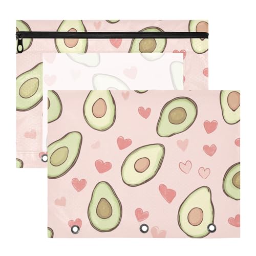 Foiosoh Ordner, stabile 3-Loch-Tasche für A4-Papier, Briefe, 2 Stück, Lehrerklasse, niedliches Avocado-Herz, Pfirsich von Foiosoh