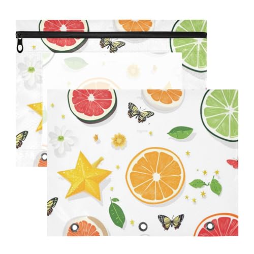 Foiosoh Ordner, stabile 3-Loch-Tasche für A4-Papier, Briefe, 2 Stück, Studenten, Zuhause, Stern, Orange, Obst, Weiß von Foiosoh