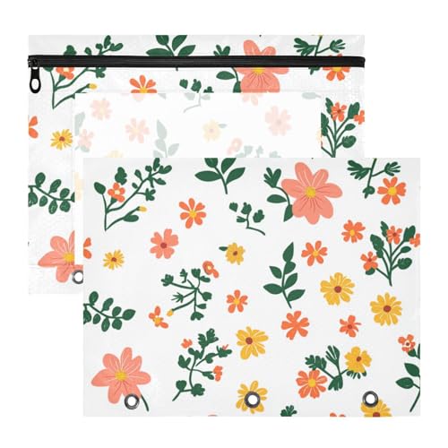 Foiosoh Ordner, stabiler Kunststoff, für A4-Papier, Briefe, 2 Stück, für Schüler, Schule, Studenten, Lehrerbedarf, orangefarbene und gelbe Blumen von Foiosoh