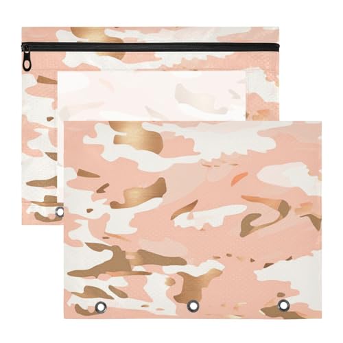 Foiosoh Ordner, transparent, 3 Löcher, für A4-Papier, Briefe, 2 Stück, Studenten, Kunstbedarf, Aufbewahrung, Camouflage, Roségold von Foiosoh