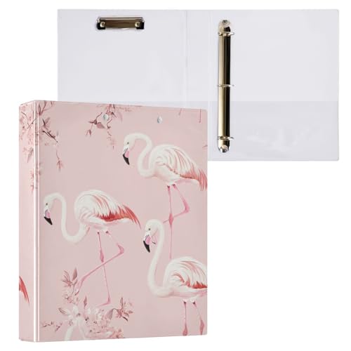 Foiosoh Ordner mit 3 Ringen, 3,5 cm, mit Klemmbrett, 1/2 Packungen, Collegeordner für Studenten, 200 Blatt, ästhetischer Flamingo, Pfirsich von Foiosoh