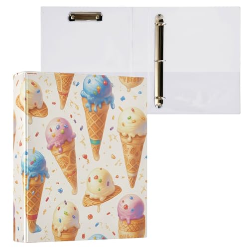 Foiosoh Ordner mit 3 Ringen, 3,5 cm (1 und 2 Zoll), mit Klemmbrett, 1/2er-Pack, Ordner für Schule, Hardcover, Eiscreme von Foiosoh