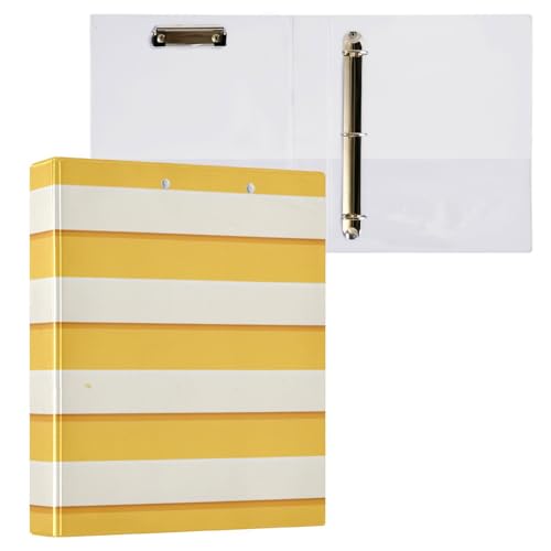 Foiosoh Ordner mit 3 Ringen, 3,8 cm (1 1/2 Zoll), mit Tascheneinband, 1/2er-Pack, Collegeordner für Studenten, 200 Blatt, gelb und beige gestreift von Foiosoh