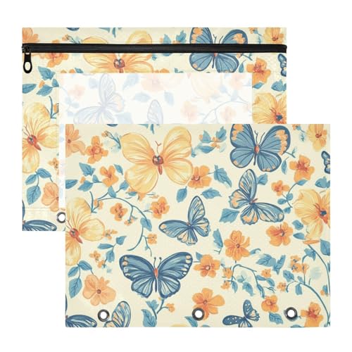 Foiosoh Ordner mit 3 verstärkten Ösen, 3-Lochstanzer für A4-Papier, Briefe, 2 Stück, Studenten, Klassenzimmer, Schmetterlinge und Blumen, Gelb von Foiosoh