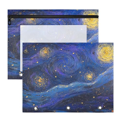 Foiosoh Ordner mit 3 verstärkten Ösen, Aufbewahrungstasche für A4-Papier, Briefe, 2 Stück, Lehrer, Büro, Sternenhimmel, funkelnd, blau von Foiosoh