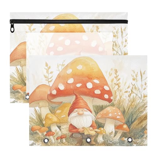 Foiosoh Ordnertaschen, Klarsichtfenster, 3-fach Locher, für A4-Papier, Briefe, 2 Stück, Lehrer, Kunstbedarf, Aufbewahrung, Zwerg und rote Pilze von Foiosoh