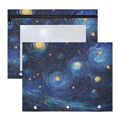 Foiosoh Ordnertaschen, transparente Aufbewahrungstasche für 3 Ringe, 2 Stück, für Lehrer, College, Sternenhimmel, Dunkelblau von Foiosoh