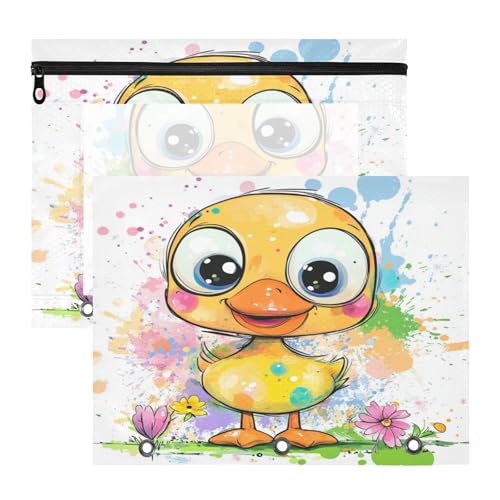 Foiosoh Ordnertaschen mit glatten Reißverschlüssen, Kunststoff-Aktenordner für A4-Papier, Briefe, 2 Stück, Studenten, Zuhause, lustige Cayuga-Ente von Foiosoh
