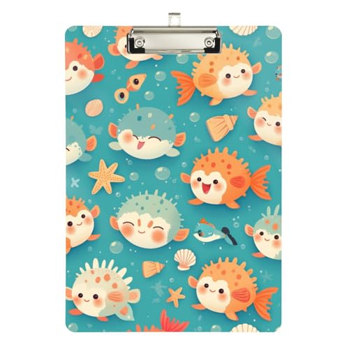 Foiosoh Pufferfish Klemmbrett, Acryl, niedlich, für Krankenschwestern, Heimunternehmer, Größe 22,9 x 30,5 cm von Foiosoh