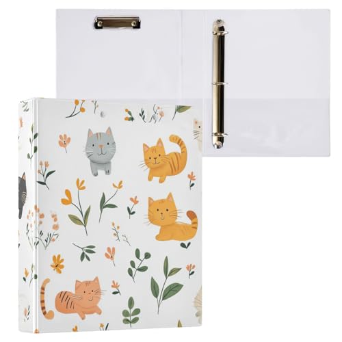 Foiosoh Ringbücher mit runden Ringen, 2,5 cm und 1,27 cm, mit Taschen, 1/2 Stück, für Briefgröße (27,9 x 21,6 cm), 200 Blatt, Sweet Active Cat, Weiß von Foiosoh