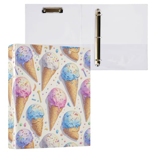 Foiosoh Ringbücher mit runden Ringen, 3,5 cm (1 und 2 Zoll), Notizbuch, mit Innentaschen, 1/2er-Pack, Schulhefter mit 200 Blatt, niedliches Eiscreme-Muster von Foiosoh