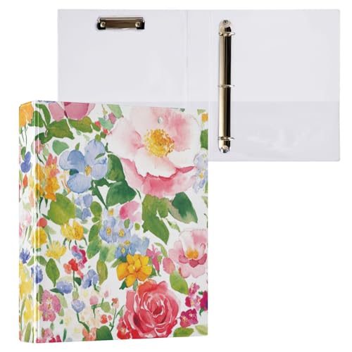 Foiosoh Ringbücher mit runden Ringen, 3,8 cm, mit Innentaschen, 1/2er-Pack, Schulbedarf, Hardcover, Rose, schöne Sommerblumen von Foiosoh