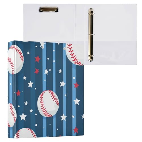 Foiosoh Ringbücher mit runden Ringen, 3,8 cm, mit Taschen, 1/2 Stück, Ordner für Schule, Hardcover, gestreifter Hintergrund, Baseball von Foiosoh