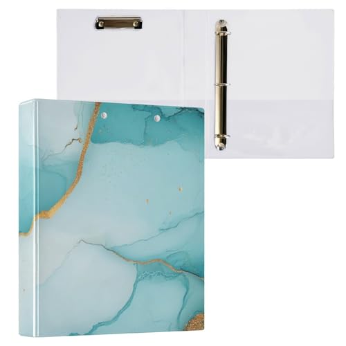 Foiosoh Runde Ringbücher 3,8 cm (1,5 Zoll) Notizbuchordner mit Tascheneinband, 1/2er-Pack, Ordner für Studenten, Hardcover, Marmor, Türkis, Blaugrün von Foiosoh