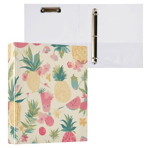 Foiosoh Runde Ringbücher 3,8 cm (1 1/2 Zoll) Notizbuchordner mit Klemmbrett, 1/2er-Pack, Ordner für die Schule, 200 Blatt, Ananas-Fruchtmuster von Foiosoh