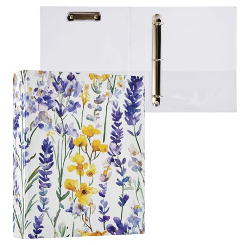 Foiosoh Runde Ringbücher 3,8 cm (1 1/2 Zoll) Notizbücher mit Tascheneinband, 1/2er-Pack, Schulbedarf, Hardcover, Lavendel, Blumen, Lila und Gelb von Foiosoh
