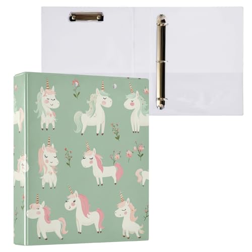 Foiosoh Runde Ringbücher mit Klemmbrett, 3,8 cm, 1/2 Packungen, Schulbedarf, 200 Blatt, niedliche Einhörner, Salbei, Hellgrün von Foiosoh