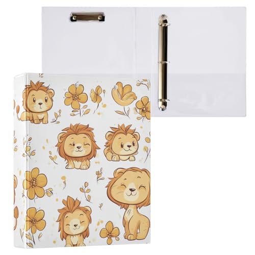 Foiosoh Runde Ringbücher mit Taschen, 3,8 cm, 1/2 Stück, für Briefgröße (27,9 x 21,6 cm), 200 Blatt, Happy Cute Lion, Weiß von Foiosoh
