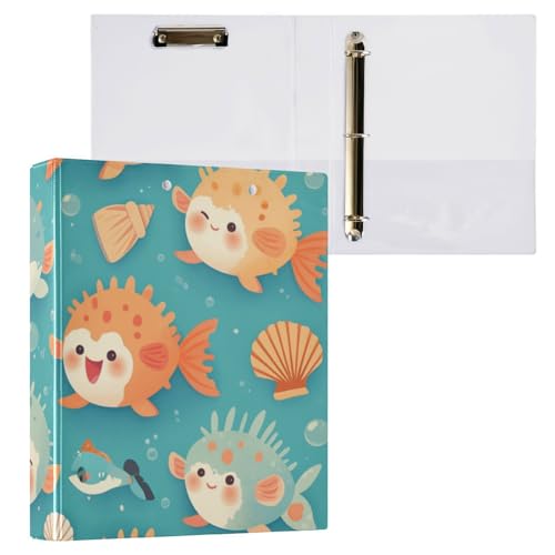 Foiosoh Runde Ringe, Notizbuch, 3,8 cm, Ordner mit Klemmbrett, 1/2 Packungen, Schulbedarf, Hardcover Kugelfisch von Foiosoh