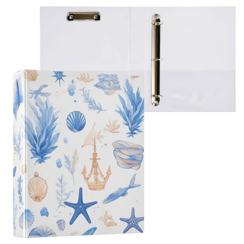 Foiosoh Runde Ringe Notizbuch, 3,8 cm, Notizbuch, Ordner mit Klemmbrett, 1/2er-Pack, College-Binder für Studenten, 200 Blatt, blaues Meeresmuster von Foiosoh