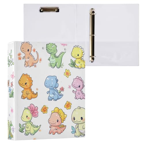 Foiosoh Runde Ringe Notizbuch, 3,8 cm, Notizbuch, Ordner mit Klemmbrett, 1/2er-Pack, Schulbedarf, 200 Blatt, niedlicher Dinosaurier, Weiß von Foiosoh