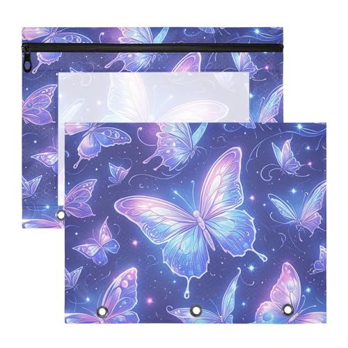 Foiosoh Stabile Taschenordner für A4-Papier, Briefe, 2 Stück, Studenten, Schulbedarf, glitzernder Schmetterling, Blau von Foiosoh