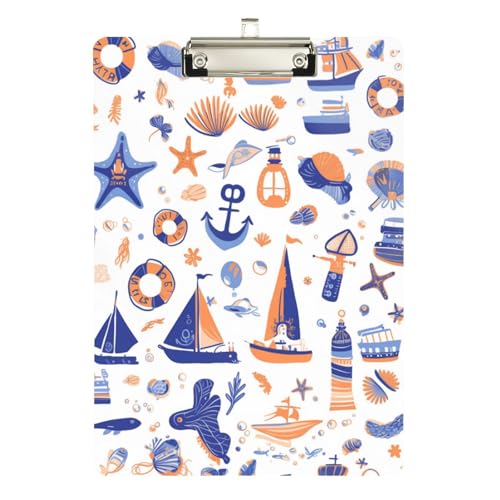 Foiosoh Tiefblaues Boot, wasserdichtes Klemmbrett, Acryl, niedlich, für personalisierte Klemmbretter für Lehrer, Größe 22,9 x 30,5 cm von Foiosoh