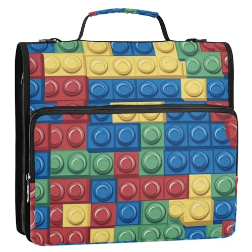 Funny Building Blocks Ringbuch mit 3 Ringen, extra Taschen, Schultergurt und Griff, mehrere Taschen, Reißverschluss, Portfolio für die Mittelschule, 3,8 cm von Foiosoh