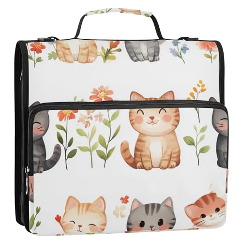 Happy Cute Cat 3-Ringbuch mit extra Taschen und Schultergurt, mehrere Taschen, Portfolio-Organizer für die Schule, Weiß Happy Cute Cat 3-Ringbuch mit extra Taschen und Schultergurt, mehrere Taschen, Portfolio-Organizer für die Schule, Weiß von Foiosoh