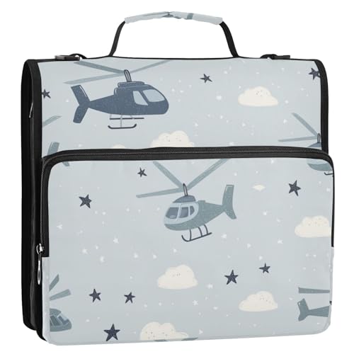 Helikopter und Sterne Wolke Lustiges 3-Ringbuch mit extra Taschen mit Griff und abnehmbarem Schultergurt, leicht zu transportieren, Dokumenten-Aufbewahrungstasche für Schule/Büro von Foiosoh
