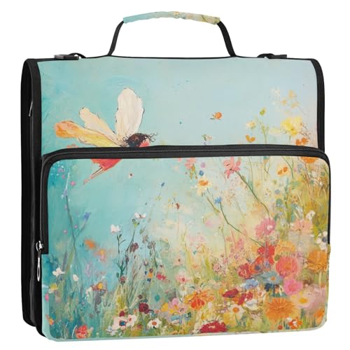 Little Elves and Wonderland Ordner mit 3 Ringen, 3,8 cm, Reißverschluss, mit Schultergurt und Griff, mehrere Taschen, Dokumentenmappe, Organizer für Mittelschüler von Foiosoh