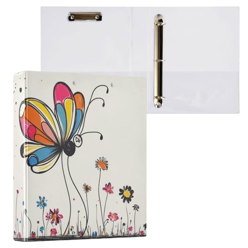 Notizbuchordner mit 3 Ringen, 3,5 cm (1 und 1,2 Zoll), mit Klemmbrett, 1/2er-Pack, Schulbedarf, Hardcover, niedlich, bunt, Schmetterling, Beige von Foiosoh
