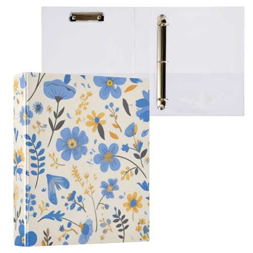 Ordner mit 3 Ringen, 3,5 cm, mit Klemmbrett, 1/2 Packung, Ordner für die Schule, 200 Blatt, Blumenblau und Gelb von Foiosoh