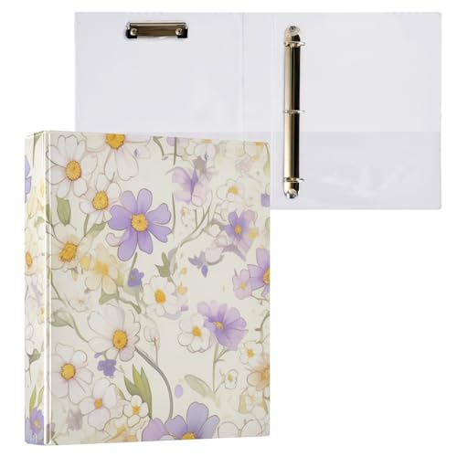 Ordner mit 3 Ringen, 3,5 cm, mit Klemmbrett, 1/2 Stück, für Studenten, Hardcover, Lila, Blume, Beige von Foiosoh