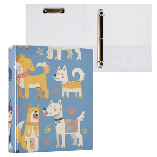 Ordner mit drei Ringen, 3,8 cm, mit Klemmbrett, 1/2er-Pack, Ordner für die Schule, 200 Blatt, Hunde, Cartoon von Foiosoh