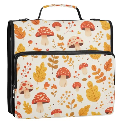 Ordnungsmappe mit 3 Ringen, Motiv: Herbstblätter, Pilze, 3,8 cm, mit Schultergurt, mehrere Taschen, Dokumentenmappe für Schule/Büro Ordnungsmappe mit 3 Ringen, Motiv: Herbstblätter, Pilze, 3,8 cm, mit Schultergurt, mehrere Taschen, Dokumentenmappe für Schule/Büro von Foiosoh