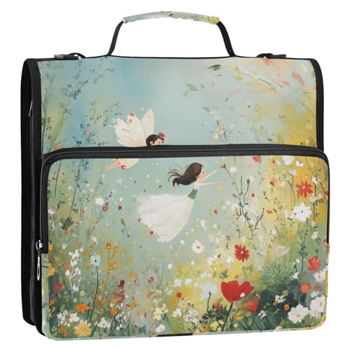 Pure Fairy and Wonderland 3,8 cm 3 Ringe stabiler Reißverschluss Ordner mit Schultergurt, mehrere Taschen, Dokumentenmappe für die Schule von Foiosoh