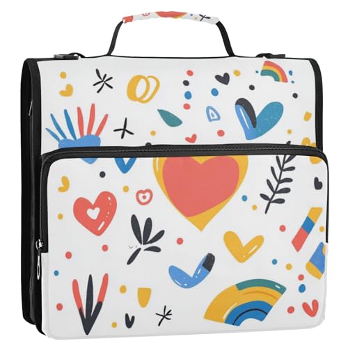Ringbuch-Organizer mit 3 Ringen, Regenbogen-Herz und Pflanzen, Weiß, 3,8 cm, mit Schultergurt und Griff, mehrere Taschen, Schulordner für die Schule Ringbuch-Organizer mit 3 Ringen, Regenbogen-Herz und Pflanzen, Weiß, 3,8 cm, mit Schultergurt und Griff, mehrere Taschen, Schulordner für die Schule von Foiosoh