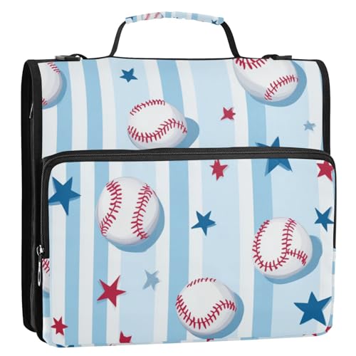 Ringbuch-Organizer mit Baseball- und Streifenmuster, 3,8 cm, mit Schultergurt und Griff, mehrere Taschen, Schulordner, Organizer für Mittelschüler von Foiosoh
