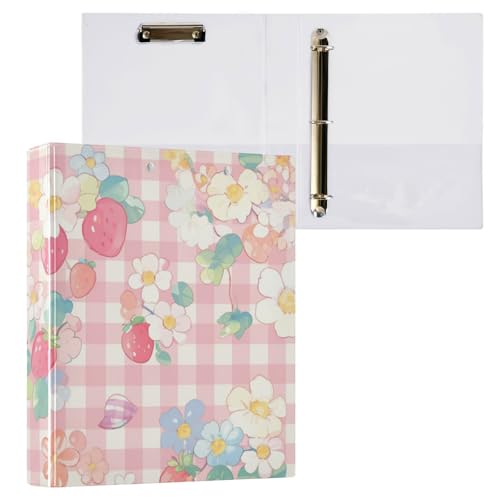 Ringbuch mit 3 Ringen, 3,5 cm (1,27 Zoll), Notizbuch, Ordner mit Klemmbrett, 1/2 Packung Ordner, Schulbedarf, Hardcover, niedliches Erdbeer-Tartan-Karo von Foiosoh