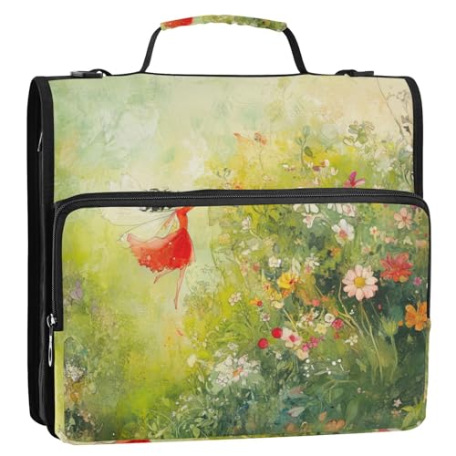Ringbuch mit 3 Ringen, Fee und Blumen, Grün, mit extra Taschen und Gurt, mehrere Taschen, tragbares Portfolio für die Mittelschule Ringbuch mit 3 Ringen, Fee und Blumen, Grün, mit extra Taschen und Gurt, mehrere Taschen, tragbares Portfolio für die Mittelschule von Foiosoh