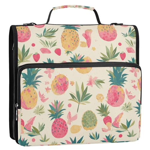 Ringbuch mit 3 Ringen, Landhausstil, Ananas, Reißverschluss mit Griff, inklusive Reißverschlusstasche, Portfolio, geeignet für die Mittelschule Ringbuch mit 3 Ringen, Landhausstil, Ananas, Reißverschluss mit Griff, inklusive Reißverschlusstasche, Portfolio, geeignet für die Mittelschule von Foiosoh