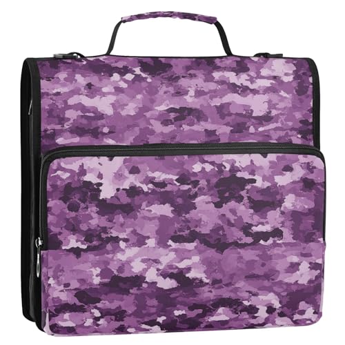 Ringbuch mit 3 Ringen, Reißverschluss, Griff und abnehmbarem Schultergurt, leicht zu transportieren, mit Reißverschluss, für die Schule, Camouflage, Violett Ringbuch mit 3 Ringen, Reißverschluss, Griff und abnehmbarem Schultergurt, leicht zu transportieren, mit Reißverschluss, für die Schule, Camouflage, Violett von Foiosoh